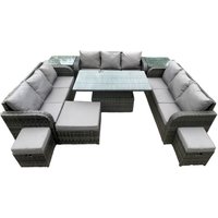 12-Sitzer-Garten-Dining-Sets Rattan-Möbel-Lounge-Sofa-Höhenverstellbarer steigender Hubtisch mit 2-Beistelltischen 3-Fußhocker Dunkelgrau gemischt 12-Sitzer-Garten-Dining-Sets Rattan-Möbel-Lounge-Sofa-Höhenverstellbarer steigender Hubtisch mit 2-Beistelltischen 3-Fußhocker Dunkelgrau gemischt von FIMOUS