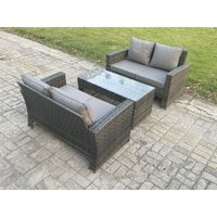 3 Stücke Lounge Poly Rattan Gartenmöbel Set mit Sofa und Tisch für den Garten Dunkelgrau Gemischt - Fimous von FIMOUS