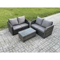 Fimous - 4-Sitzer Lounge Sofa Set Rattan Gartenmöbel Set mit rechteckigem Couchtisch Dunkelgrau Gemischt Fimous - 4-Sitzer Lounge Sofa Set Rattan Gartenmöbel Set mit rechteckigem Couchtisch Dunkelgrau Gemischt von FIMOUS