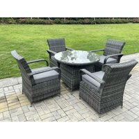 4-Sitzer Rattan Gartenmöbel Set Polyrattan Esstisch und Stühle Sets Outdoor Lounge Sitzgruppe mit Glas für Rasen,Terrasse,Dunkelgrau Gemischt(4 von FIMOUS