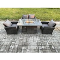 4-Sitzer Rattan Gartensofa Set Gartenmöbel Gas Feuerstelle Esstisch Heater Dunkelgrau Gemischt - Fimous von FIMOUS