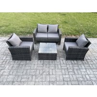 4 pcs Garten Lounge Set Polyrattan Gartenmöbel Set mit Stuhl Quadratisch Couchtisch Doppelsitz-Sofa Dunkelgrau Gemischt - Fimous 4 pcs Garten Lounge Set Polyrattan Gartenmöbel Set mit Stuhl Quadratisch Couchtisch Doppelsitz-Sofa Dunkelgrau Gemischt - Fimous von FIMOUS