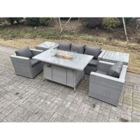5-Sitzer Polyrattan Gartenmöbel Set im Freien Gas Feuertisch Sofa Sets mit 2 Sessel 2 Beistelltisch Helles Grau - Fimous von FIMOUS