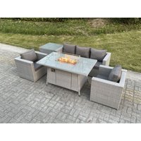 5-Sitzer Polyrattan Gartenmöbel Set im Freien Gas Feuertisch Sofa Sets mit 2 Sessel Beistelltisch Helles Grau - Fimous von FIMOUS