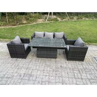 5-Sitzer Polyrattan-Gartenmöbel höhenverstellbarer Tisch Sets Dunkelgrau Gemischt - Fimous von FIMOUS