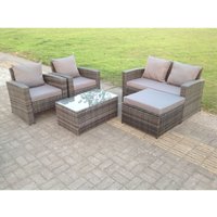 5-Sitzer Rattan Gartenmöbel Set Hoher Rücken Rattan Sofa Set mit Couchtisch Dunkelgrau Gemischt - Fimous von FIMOUS