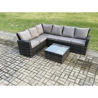 6 Sitzer Gartenlounge Set Rattan Ecksofa Set mit Quadratischer Couchtisch Dunkelgrau gemischt - Fimous 6 Sitzer Gartenlounge Set Rattan Ecksofa Set mit Quadratischer Couchtisch Dunkelgrau gemischt - Fimous von FIMOUS