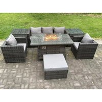 6-Sitzer Outdoor Polyrattan Gartenmöbel Set Gas Feuer Grube Esstisch Gas Heizung Brenner mit 2 Sesseln 2 Beistelltische Großer Fußhocker Dunkelgrau 6-Sitzer Outdoor Polyrattan Gartenmöbel Set Gas Feuer Grube Esstisch Gas Heizung Brenner mit 2 Sesseln 2 Beistelltische Großer Fußhocker Dunkelgrau von FIMOUS