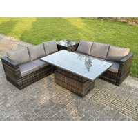 Fimous - 6 Sitzer Poly Rattan Ecksofa Set Steigender Verstellbarer Esstisch Set Hoher Beistelltisch Mit Sitz- und Rückenkissen von FIMOUS