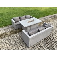 6-Sitzer Polyrattan Gartenmöbel Set mit 2 Sofa, Gas Feuertisch Outdoor Terrassen Essgruppe Helles Grau - Fimous 6-Sitzer Polyrattan Gartenmöbel Set mit 2 Sofa, Gas Feuertisch Outdoor Terrassen Essgruppe Helles Grau - Fimous von FIMOUS