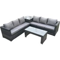 6-Sitzer Rattan Ecksofa Set mit quadratischem Beistelltisch und länglichem rechteckigem Couch Tee Tisch Dunkelgrau gemischt - Fimous von FIMOUS