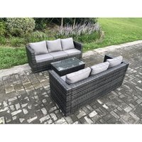 Fimous - 6-Sitzer Rattan Gartenmöbel Set Outdoor Patio Sofa Set mit Länglichem Tisch Dunkelgrau Gemischt von FIMOUS