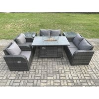 Fimous - 6-Sitzer Rattan Gartenmöbel Set Propan Gas Feuergrube Tisch und Sofa Stuhl set mit 2 Beistelltischen Fimous - 6-Sitzer Rattan Gartenmöbel Set Propan Gas Feuergrube Tisch und Sofa Stuhl set mit 2 Beistelltischen von FIMOUS