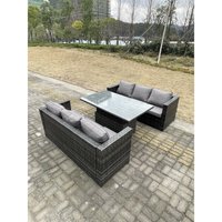 Fimous - 6-Sitzer Rattan Lounge Sofa Set Gartenmöbel Einstellbarer Aufsteigender Esstisch Dunkelgrau Gemischt von FIMOUS