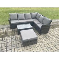 7-Sitzer Gartenmöbel-Set Rattan Ecksofa Set mit Rechteckiger Couchtisch 2 Großer Hockern Dunkelgrau Gemischt - Fimous von FIMOUS