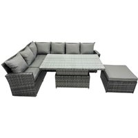 Fimous - 7 Sitzer Outdoor Rattan Hoher Rücken Höhenverstellbarer Esstisch Ecksofa Set Gartenmöbel Dunkelgrau gemischt von FIMOUS