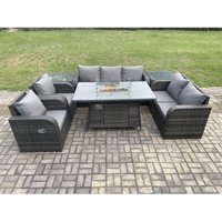 Fimous - 7-Sitzer Polyrattan Gartenmöbelset Gasfeuerstelle Esstisch und Sofa Sessel set mit 2 Beistelltischen Fimous - 7-Sitzer Polyrattan Gartenmöbelset Gasfeuerstelle Esstisch und Sofa Sessel set mit 2 Beistelltischen von FIMOUS