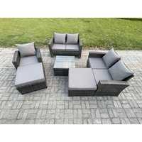 7-Sitzer Rattan Gartenmöbel im Freien Sofa Set Tisch & Stuhls mit 2 Großer Fußhocker Dunkelgrau Gemischt - Fimous 7-Sitzer Rattan Gartenmöbel im Freien Sofa Set Tisch & Stuhls mit 2 Großer Fußhocker Dunkelgrau Gemischt - Fimous von FIMOUS