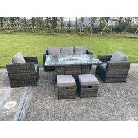 Fimous - 7-Sitzer pe Wicker Rattan Gartenmöbel Set Gas Feuerstelle Brenner Tisch Sets Lounge Gartensofa Set mit Stuhl Gehärtetes Glas von FIMOUS