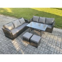 Fimous - 8-Sitzer Gartenmöbel Sofa Set Rechteckiger Esstisch 2 kleinen Hockern Rattansofa-Set Dunkelgrau Gemischt von FIMOUS
