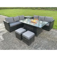 8 Sitzer Lounge Rattan Gartenmöbel Set Gas Feuerstelle Esstisch Outdoor Feuertisch Sets Dunkelgrauer Hocker - Fimous von FIMOUS