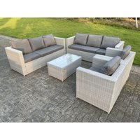 Fimous - 8-Sitzer Rattan Gartenmöbel Set Rattan Sofa Set mit 3-Sitzer Sofa 2 Sessel Couchtisch Helles Grau von FIMOUS