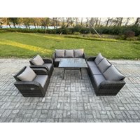 Fimous - 8-Sitzer Rattan Gartenmöbel Sofa Set Tisch & Stühle Set mit 3-Sitzer Sofa Rechteckiger Esstisch Dunkelgrau Gemischt von FIMOUS
