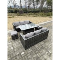 Fimous - 8-Sitzer Rattan Lounge Sofa Set Gartenmöbel Einstellbare Steigende Hebende Esstisch Fußhocker Dunkelgrau Gemischt von FIMOUS