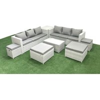 8 Stücke Rattan Gartenmöbel Set Garten Sofa Couchtisch Set mit Beistelltisch 4 Hockern Hellgrau gemischt - Fimous 8 Stücke Rattan Gartenmöbel Set Garten Sofa Couchtisch Set mit Beistelltisch 4 Hockern Hellgrau gemischt - Fimous von FIMOUS