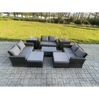 8 pc Rattan Sofa Gartenmöbel Set Balkonmöbel mit 2 Beistelltische 2 Großer Fußhocker Liebessitz-Sofa Dunkelgrau Gemischt - Fimous von FIMOUS