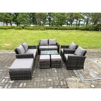 Fimous - 9-Sitzer Dunkelgrau Gemischt Hoher Rücken Rattan Sofa Set mit Oblong Couchtisch Gartenmöbel Sitzgruppe Fimous - 9-Sitzer Dunkelgrau Gemischt Hoher Rücken Rattan Sofa Set mit Oblong Couchtisch Gartenmöbel Sitzgruppe von FIMOUS