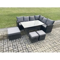 9 Sitzer Garten Rattanmöbel Ecksofa Esstisch Sessel Set mit 2 kleine Fußhockern - Fimous von FIMOUS