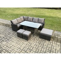 9 Sitzer Garten Rattanmöbel Set mit 3 Fußhockern Dunkelgrau gemischt - Fimous von FIMOUS