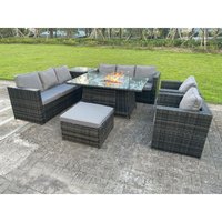 9 Sitzer Lounge Rattan Gartenmöbel Set Gas Feuerstelle Tischbrenner Outdoor Feuertisch Sets Stühle Dunkelgrau Groß Foothocker - Fimous von FIMOUS
