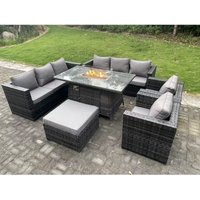 9-Sitzer Outdoor Polyrattan Gartenmöbel Set Gas Feuer Grube Esstisch Gas Heizung Brenner mit Sofa Sessel Großer Fußhocker Dunkelgrau gemischt - Fimous 9-Sitzer Outdoor Polyrattan Gartenmöbel Set Gas Feuer Grube Esstisch Gas Heizung Brenner mit Sofa Sessel Großer Fußhocker Dunkelgrau gemischt - Fimous von FIMOUS