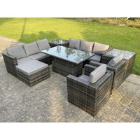 Fimous - 9 Sitzer Outdoor Rattan Gartenmöbel Set Adjustable Rising Lifting Table With 2 Side Coffee Tables Chairs Footstool Fimous - 9 Sitzer Outdoor Rattan Gartenmöbel Set Adjustable Rising Lifting Table With 2 Side Coffee Tables Chairs Footstool von FIMOUS