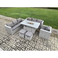 9-Sitzer Polyrattan Gartenmöbel Set mit 2 Sofa, Gas Feuertisch und Sessel ,2 Kleiner Hocker Outdoor Terrassen Essgruppe Helles Grau - Fimous von FIMOUS