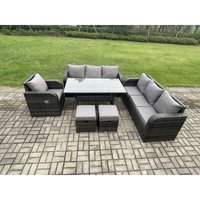 Fimous - 9 Sitzer Rattan Garten Sofa Set Gartenmöbel Langer Rechteckiger Esstisch mit Sessel 2 kleine Fußhockern Dunkelgrau gemischt Fimous - 9 Sitzer Rattan Garten Sofa Set Gartenmöbel Langer Rechteckiger Esstisch mit Sessel 2 kleine Fußhockern Dunkelgrau gemischt von FIMOUS