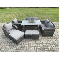 9-Sitzer Rattan Gartenmöbel Set Propan Gas Feuergrube Tisch und Sofa Stuhl set mit 3-Hocker - Fimous 9-Sitzer Rattan Gartenmöbel Set Propan Gas Feuergrube Tisch und Sofa Stuhl set mit 3-Hocker - Fimous von FIMOUS