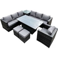 9-Sitzer pe Rattan Ecksofa Set Aufsteigend Einstellbarer Esstisch Set High Side Couchtisch Mit Arm Stuhl Hocker - Fimous von FIMOUS