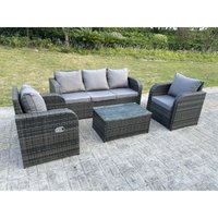 Balkonmöbel Set 5-Sitzer Polyrattan Garten Sofa Outdoor Gartenmöbel Sitzgruppe Lounge Loveseat mit Kissen,Teetisch Dunkelgrau Gemischt - Fimous von FIMOUS