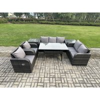 Fimous - Dunkelgrau Polyrattan Gartenmöbel-Set Liegestuhl Liebe Sofa 2 Sitzer Sofa Set Outdoor Rechteckiger Esstisch 2 Beistelltischen 7 Sitzer Fimous - Dunkelgrau Polyrattan Gartenmöbel-Set Liegestuhl Liebe Sofa 2 Sitzer Sofa Set Outdoor Rechteckiger Esstisch 2 Beistelltischen 7 Sitzer von FIMOUS