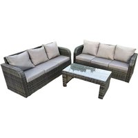 Dunkelgrau pe Wicker High Back Rattan Gartenmöbel Set Lounge Sofa 3 Sitzer Sofa Set Outdoor Rechteckiger Couchtisch 6 Sitzer - Fimous von FIMOUS