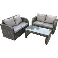Dunkelgrau pe Wicker Rattan Gartenmöbel Set Liebe Sofa 2 Sitzer Sofa Set Outdoor Rechteckiger Couchtisch 4 Sitzer - Fimous von FIMOUS