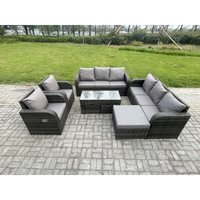 Fimous - 11-Sitzer Polyrattan Sofa Set Outdoor Patio Gartenmöbel mit 2 Liegestühle Couchtisch 3 Hockern Dunkelgrau Gemischt von FIMOUS