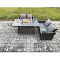 Fimous 3 Stücke Gartenmöbel Set Polyrattan Sitzgruppe Gas Feuerstelle Esstisch Sofa Set für Garten Dunkelgrau Gemischt von FIMOUS