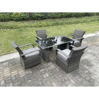 4-Sitz Rattan Gartenmöbel Essplatz Tisch Und Stuhl Sets pe Wicker Patio Outdoor 4 Stühle Schwarz Gehärtetes Glas Tisch - Fimous von FIMOUS