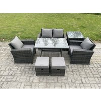 Fimous 6-Sitzer Rattan Gartenmöbel im Freien Sofa Set mit Beistelltisch 2 kleine Fußhockern Dunkelgrau Gemischt von FIMOUS