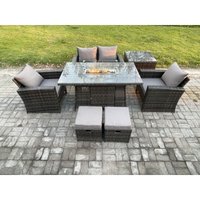 Fimous 6-Sitzer Rattan Gartensofa Set Gartenmöbel Gas Feuerstelle Esstisch mit Beistelltische 2 Kleiner Fußhocker Dunkelgrau Gemischt Fimous 6-Sitzer Rattan Gartensofa Set Gartenmöbel Gas Feuerstelle Esstisch mit Beistelltische 2 Kleiner Fußhocker Dunkelgrau Gemischt von FIMOUS