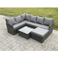 Fimous 7 Sitzer Rattan Gartenmöbel Set Ecksofa Set aus Polyrattan mit Quadratischer Couchtisch Großer Fußhocker Dunkelgrau gemischt von FIMOUS